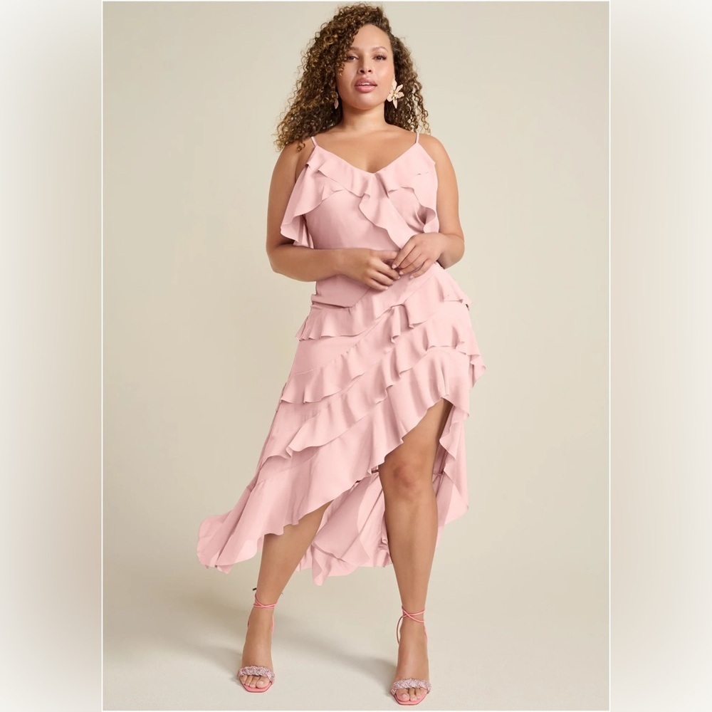 Dusty Rose Ruffle High-Low Maxi Dress NWOT size 12